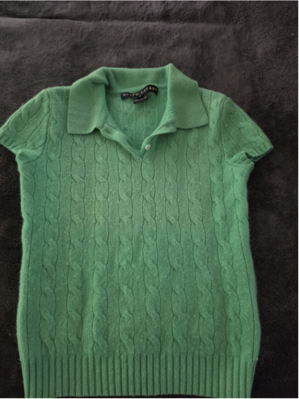 Vintage Ralph Lauren Black Label 100% Cashmere Cable Knit Polo Sweater Green S